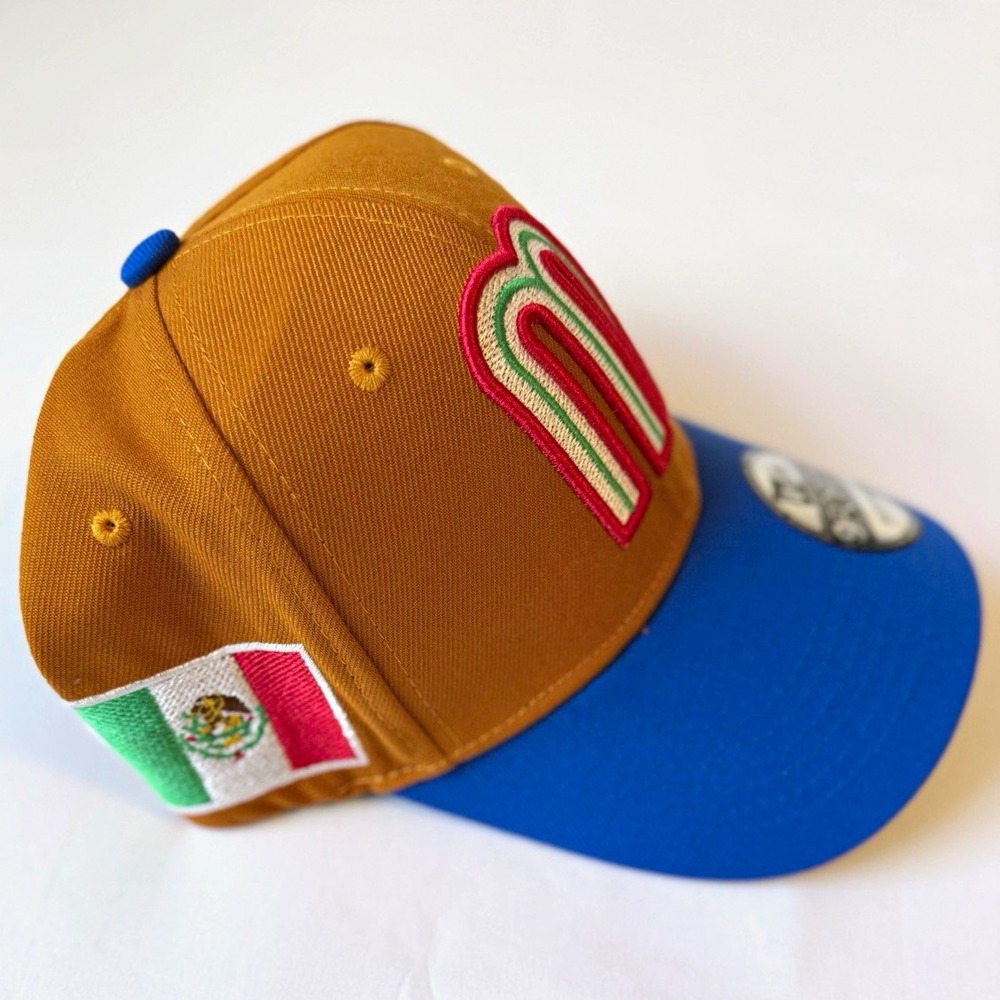 New Era 9FORTY Mexico Flag Adjustable Hat Brown Blue Embroidered M Cap NWT